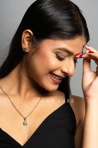 Green Peridot American Diamond Sterling Silver Necklace Set - Lookandadorn.com