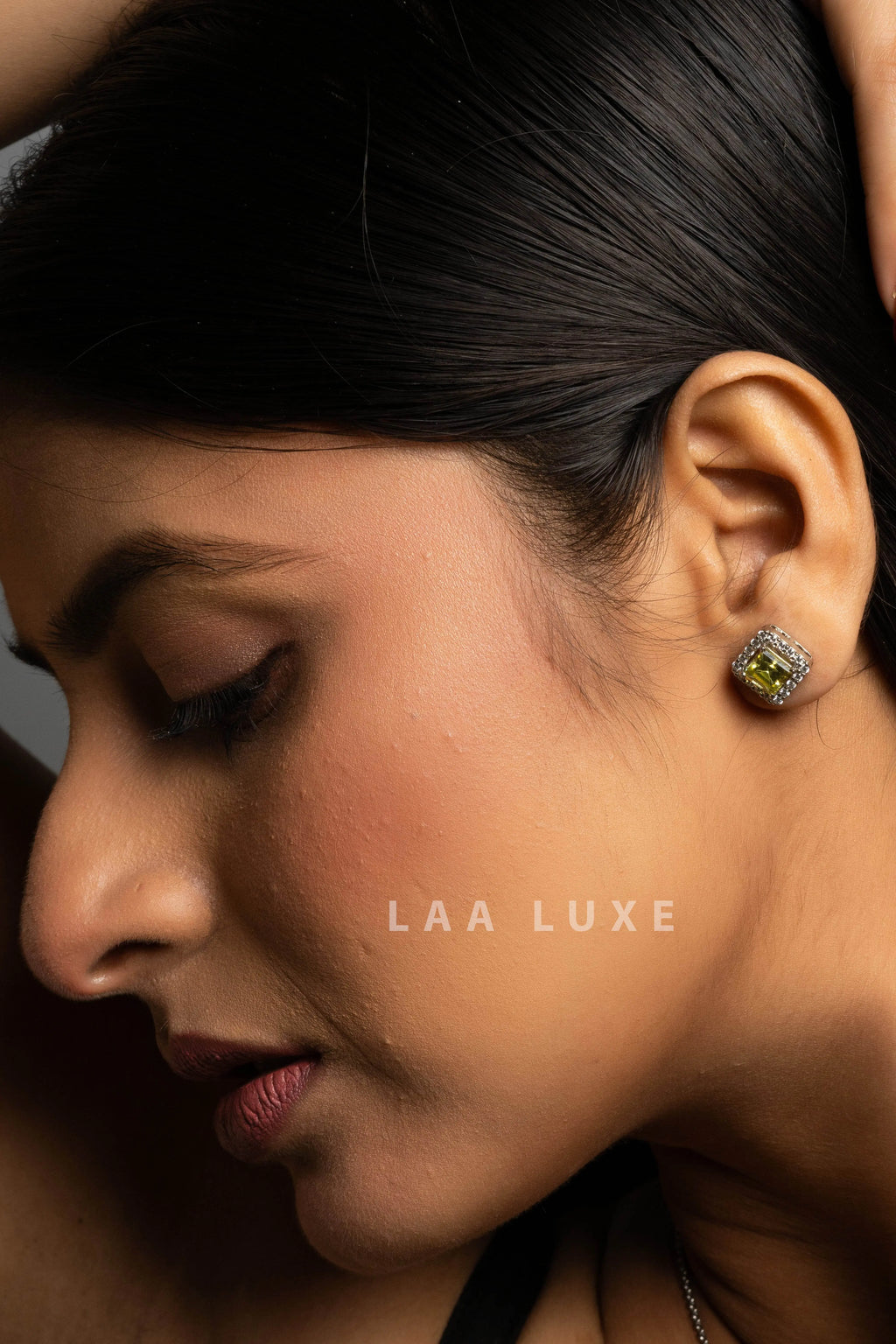 Green Peridot American Diamond Sterling Silver Necklace Set - Lookandadorn.com