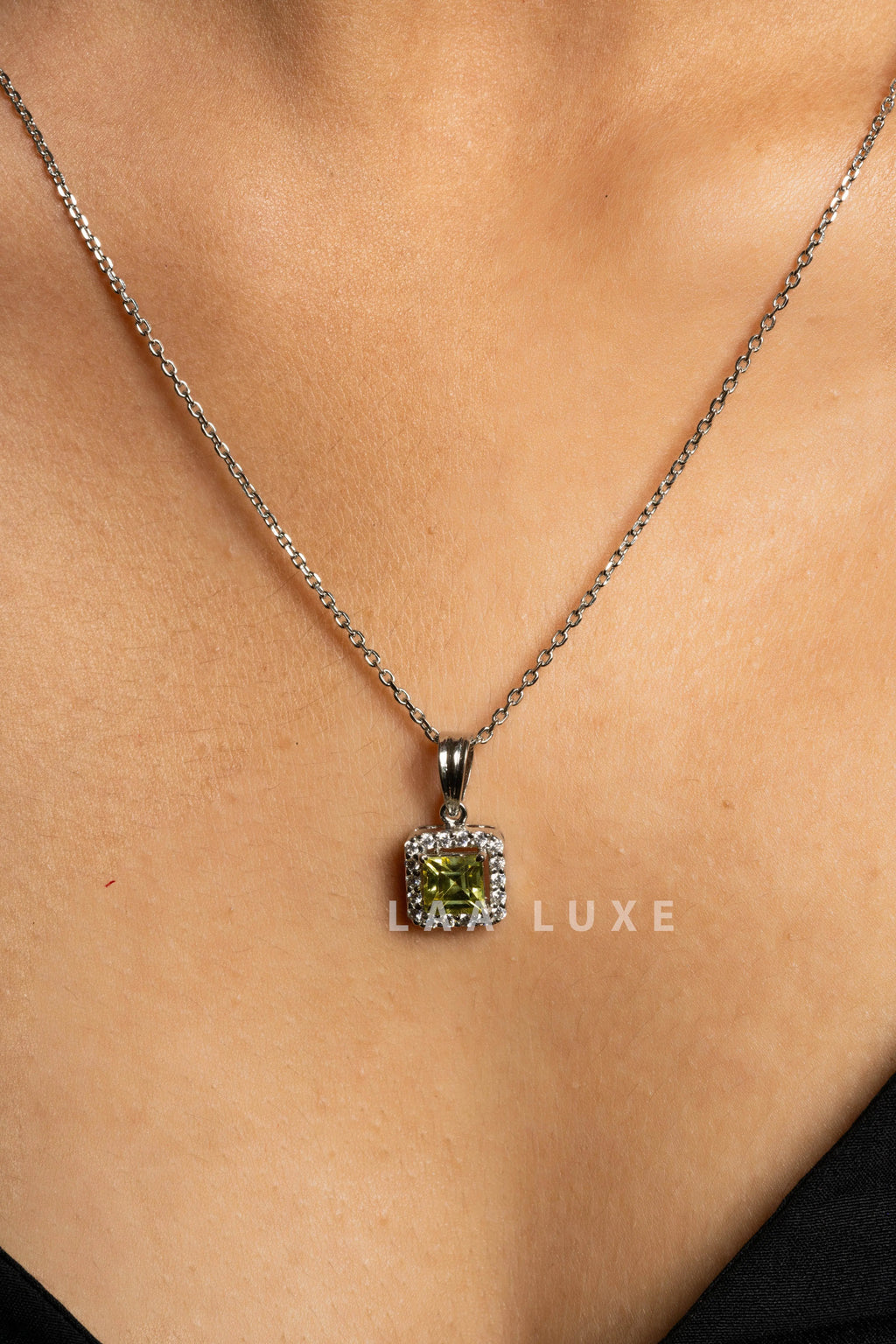 Green Peridot American Diamond Sterling Silver Necklace Set - Lookandadorn.com