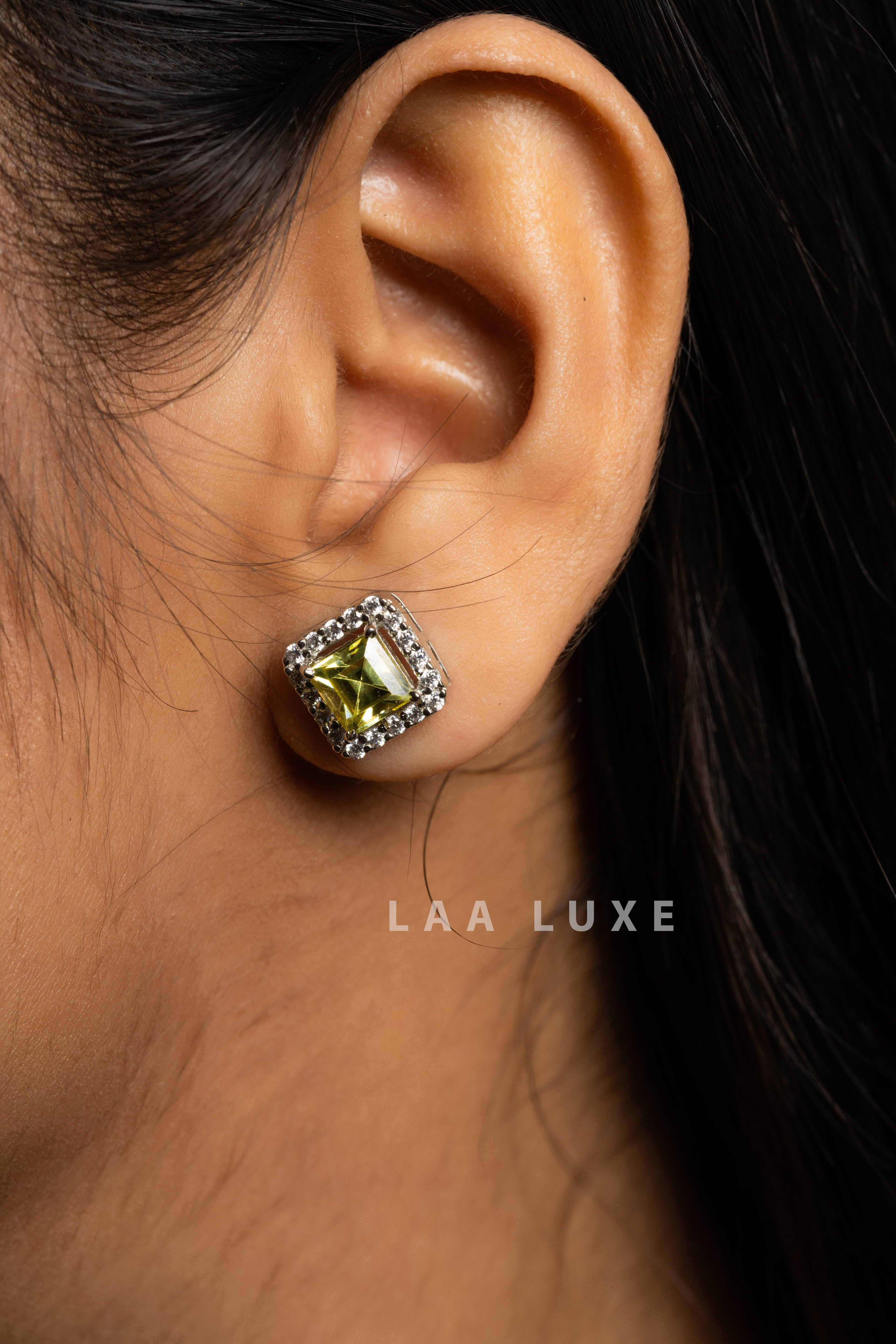 Green Peridot American Diamond Sterling Silver Necklace Set - Lookandadorn.com