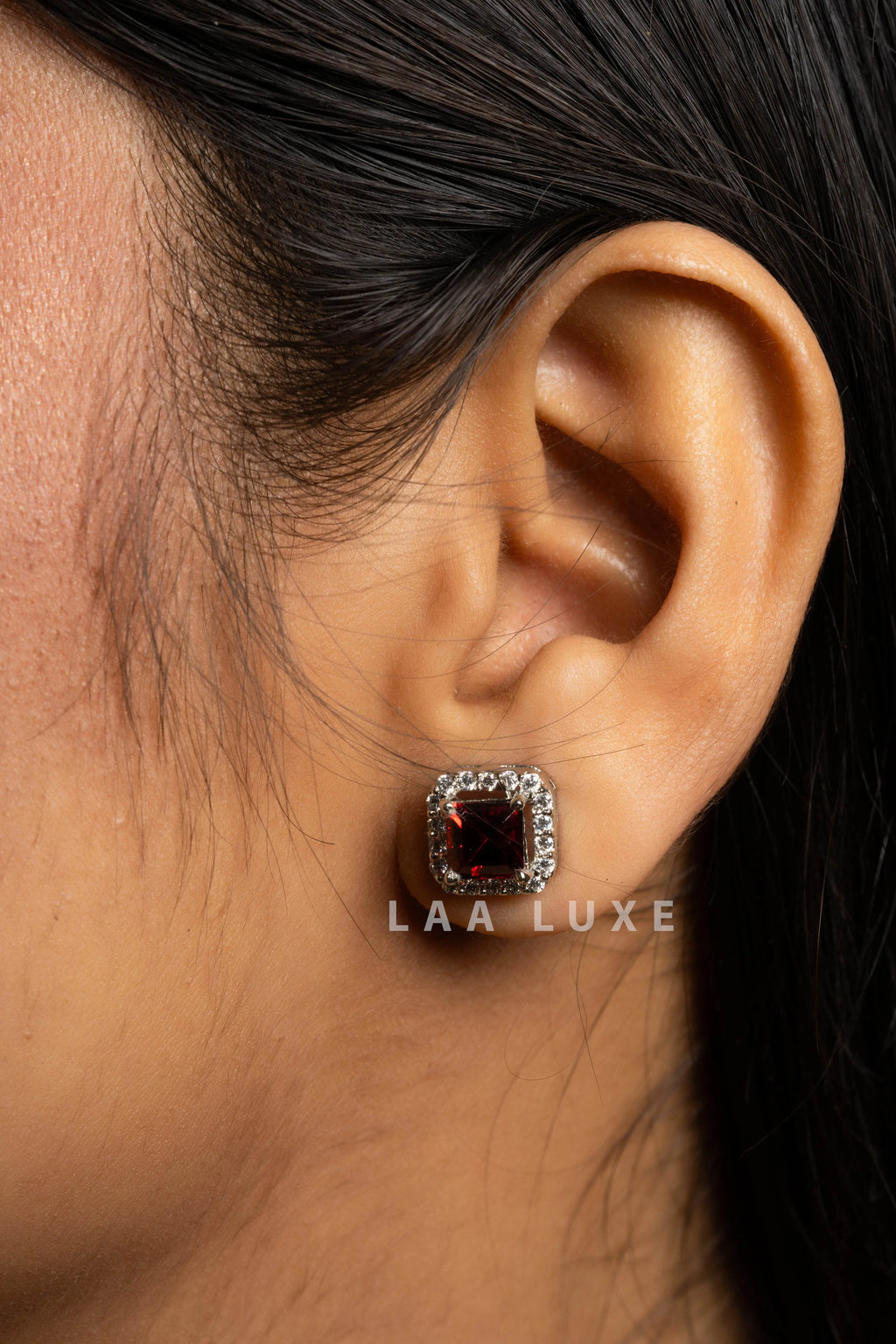 Garnet Red American Diamond Sterling Silver Necklace Set - Lookandadorn.com