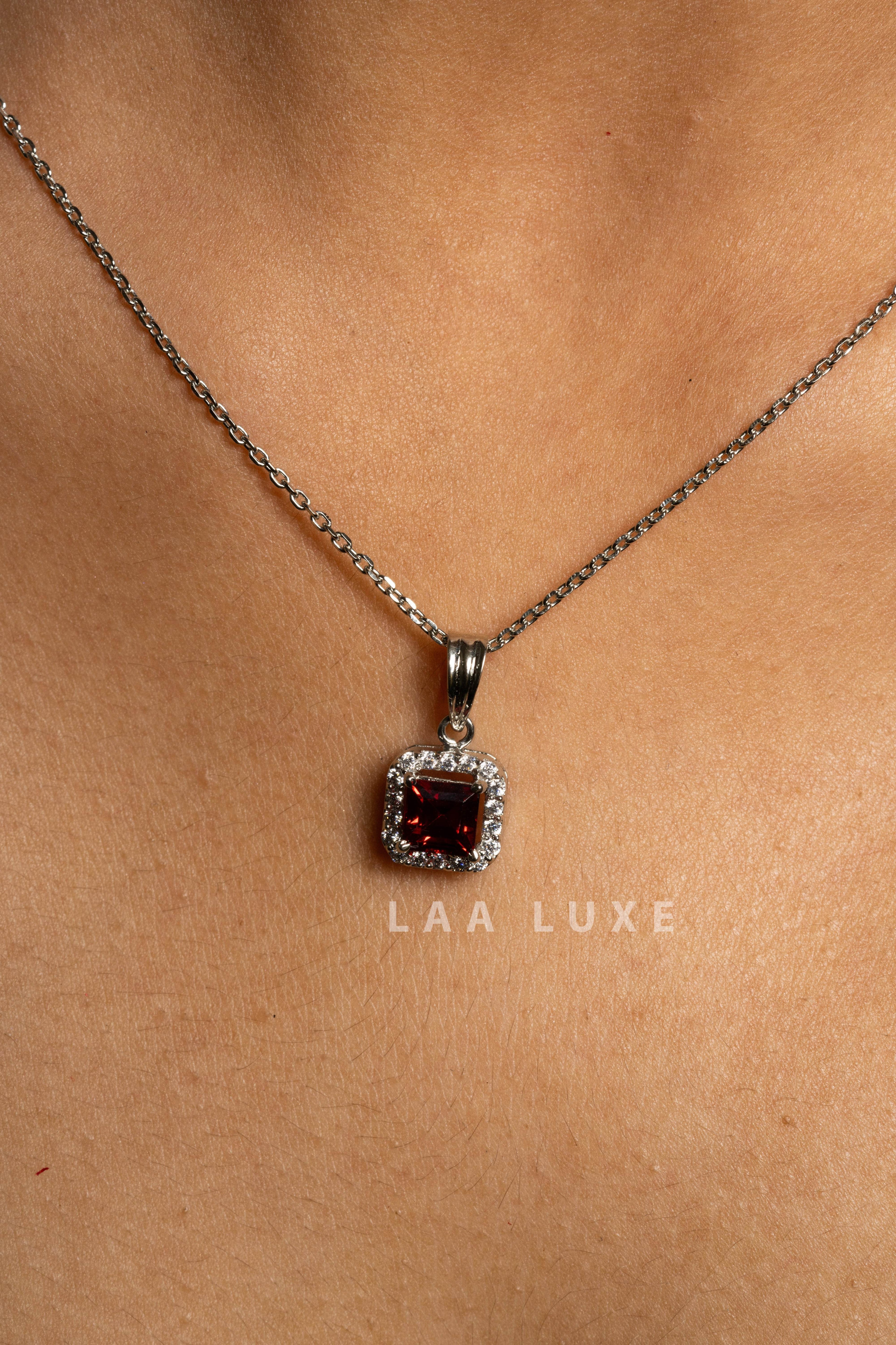 Garnet Red American Diamond Sterling Silver Necklace Set - Lookandadorn.com