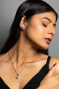 Pink Sapphire American Diamond Sterling Silver Necklace Set - Lookandadorn.com