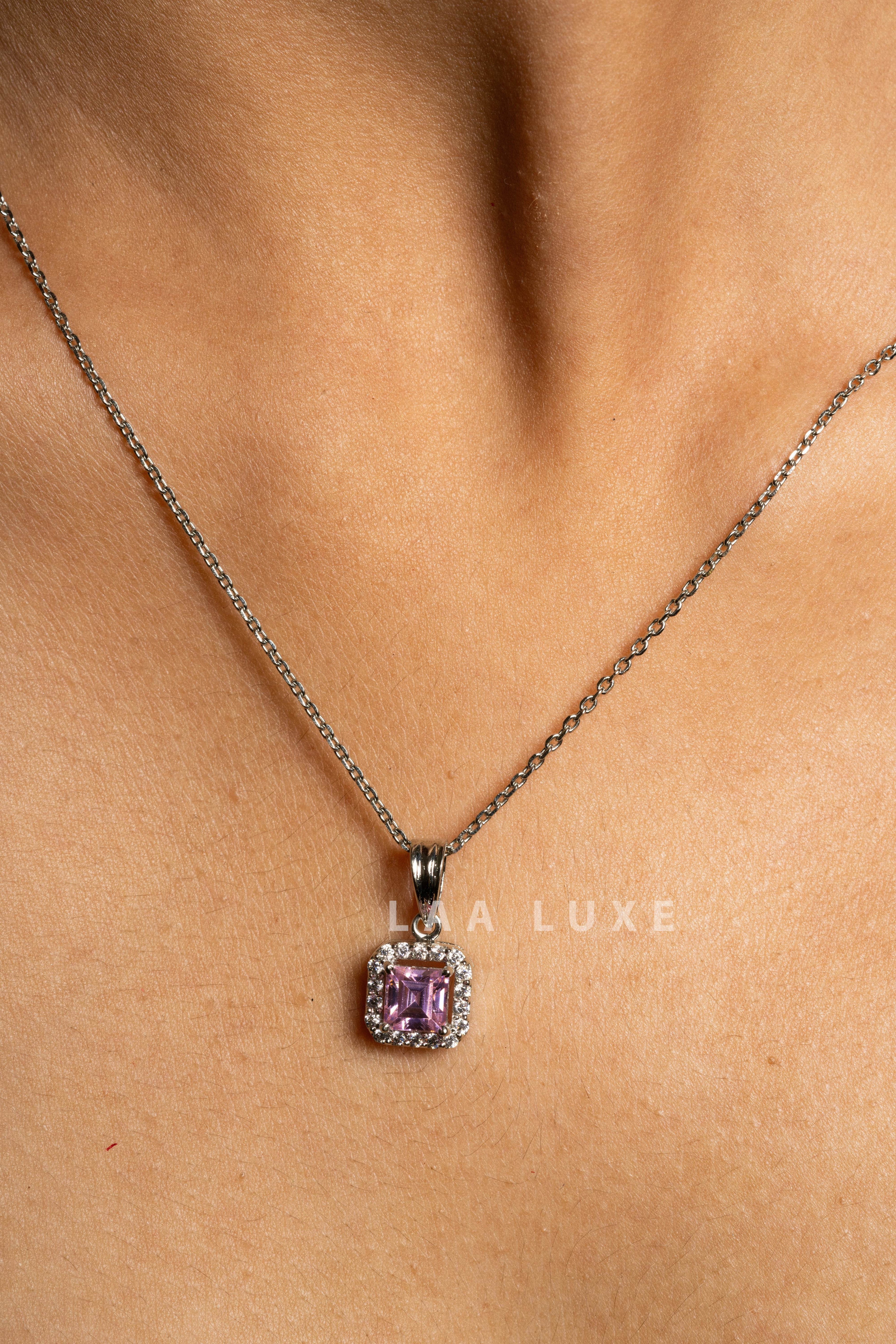 Pink Sapphire American Diamond Sterling Silver Necklace Set - Lookandadorn.com