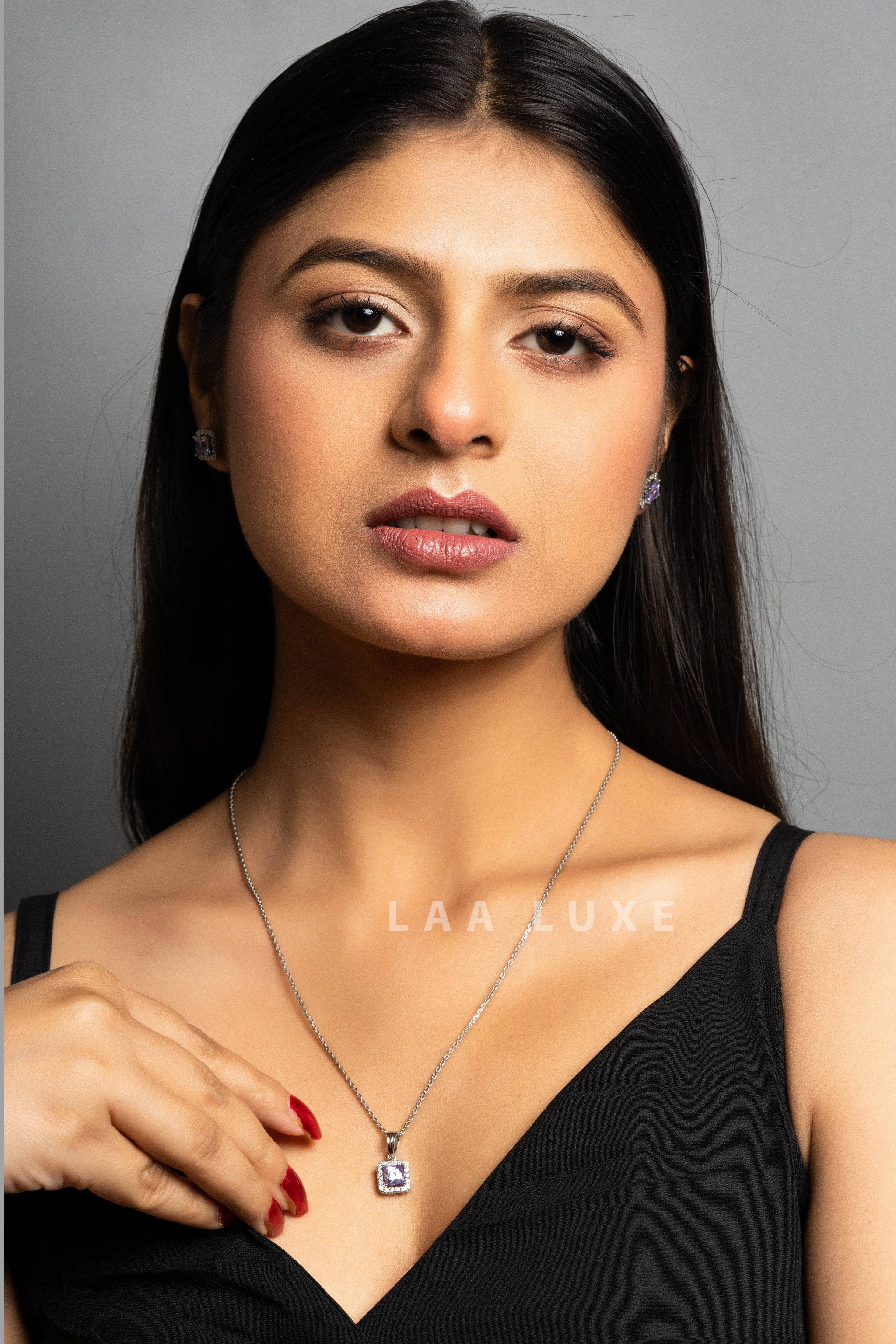 Violet Sapphire American Diamond Sterling Silver Jewelry Set - Lookandadorn.com