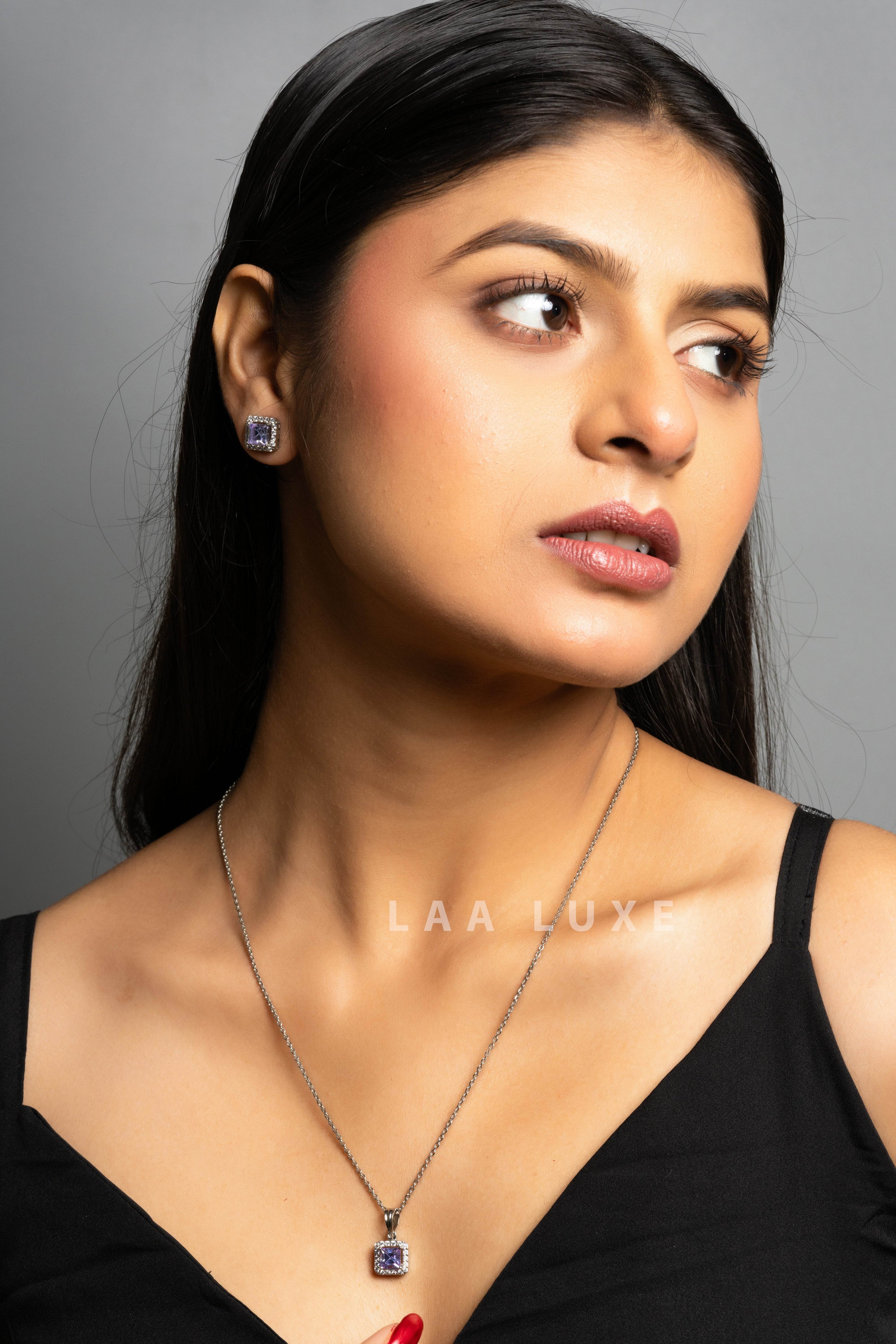 Violet Sapphire American Diamond Sterling Silver Jewelry Set - Lookandadorn.com