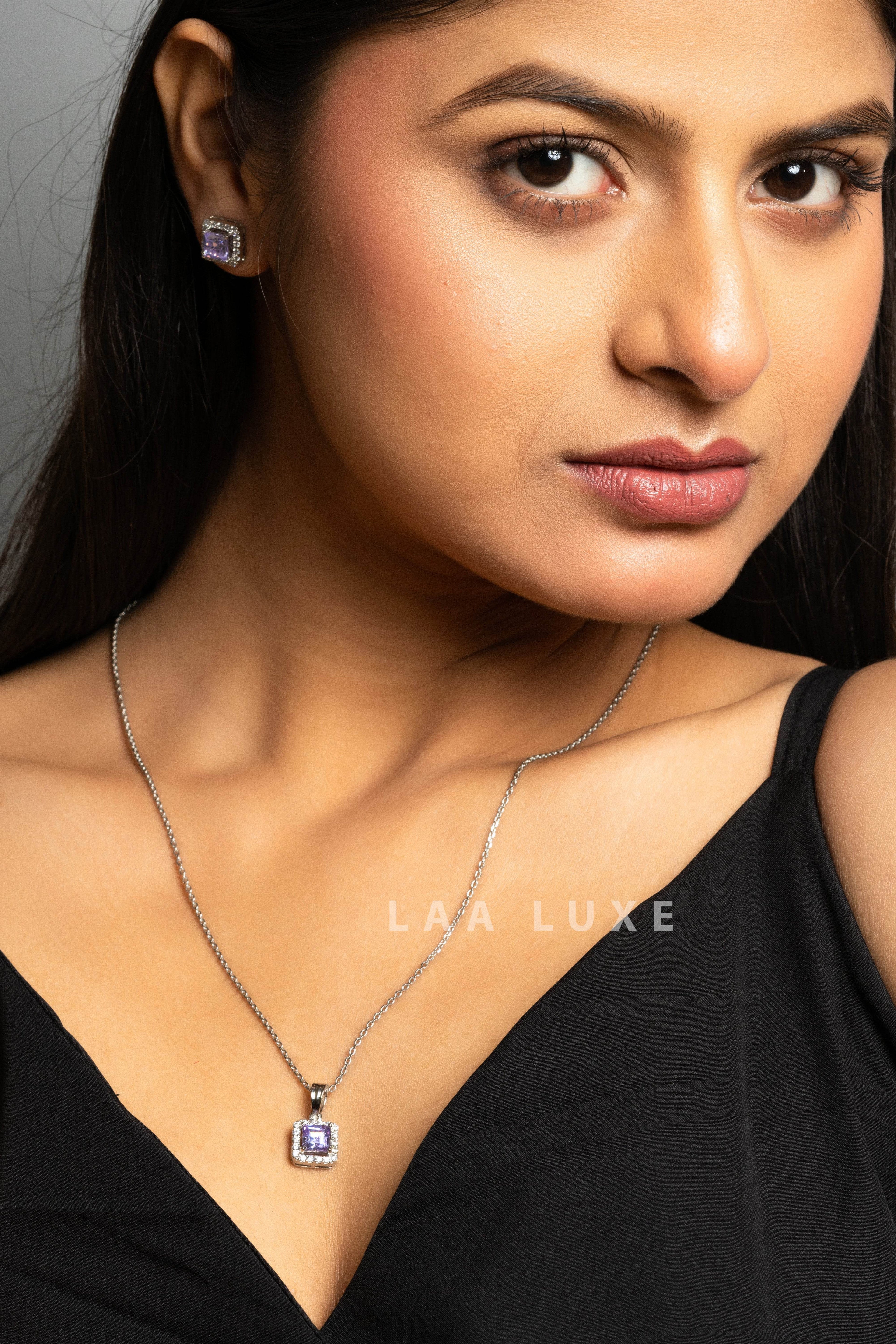 Violet Sapphire American Diamond Sterling Silver Jewelry Set - Lookandadorn.com