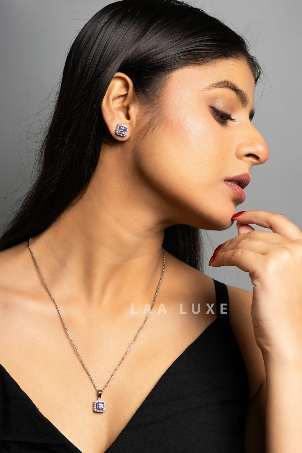 Violet Sapphire American Diamond Sterling Silver Jewelry Set - Lookandadorn.com