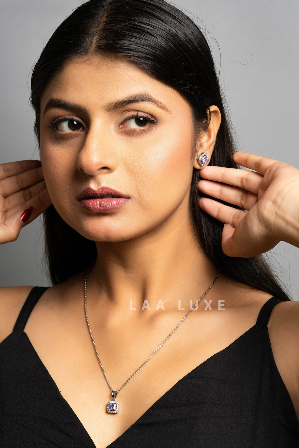 Violet Sapphire American Diamond Sterling Silver Jewelry Set - Lookandadorn.com