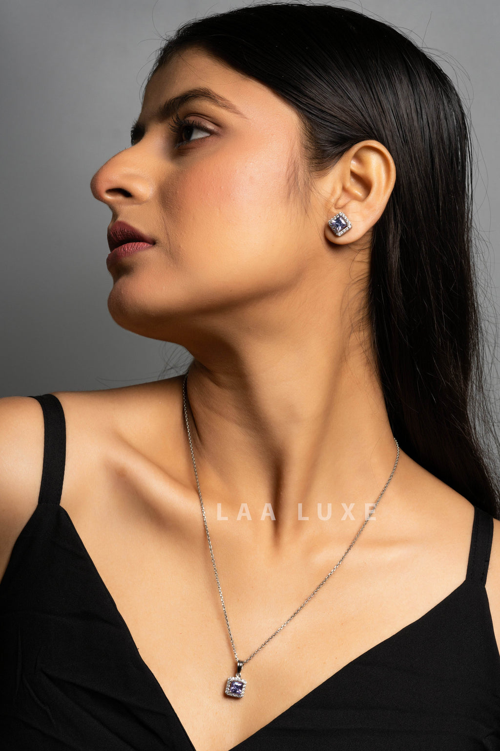 Violet Sapphire American Diamond Sterling Silver Jewelry Set - Lookandadorn.com