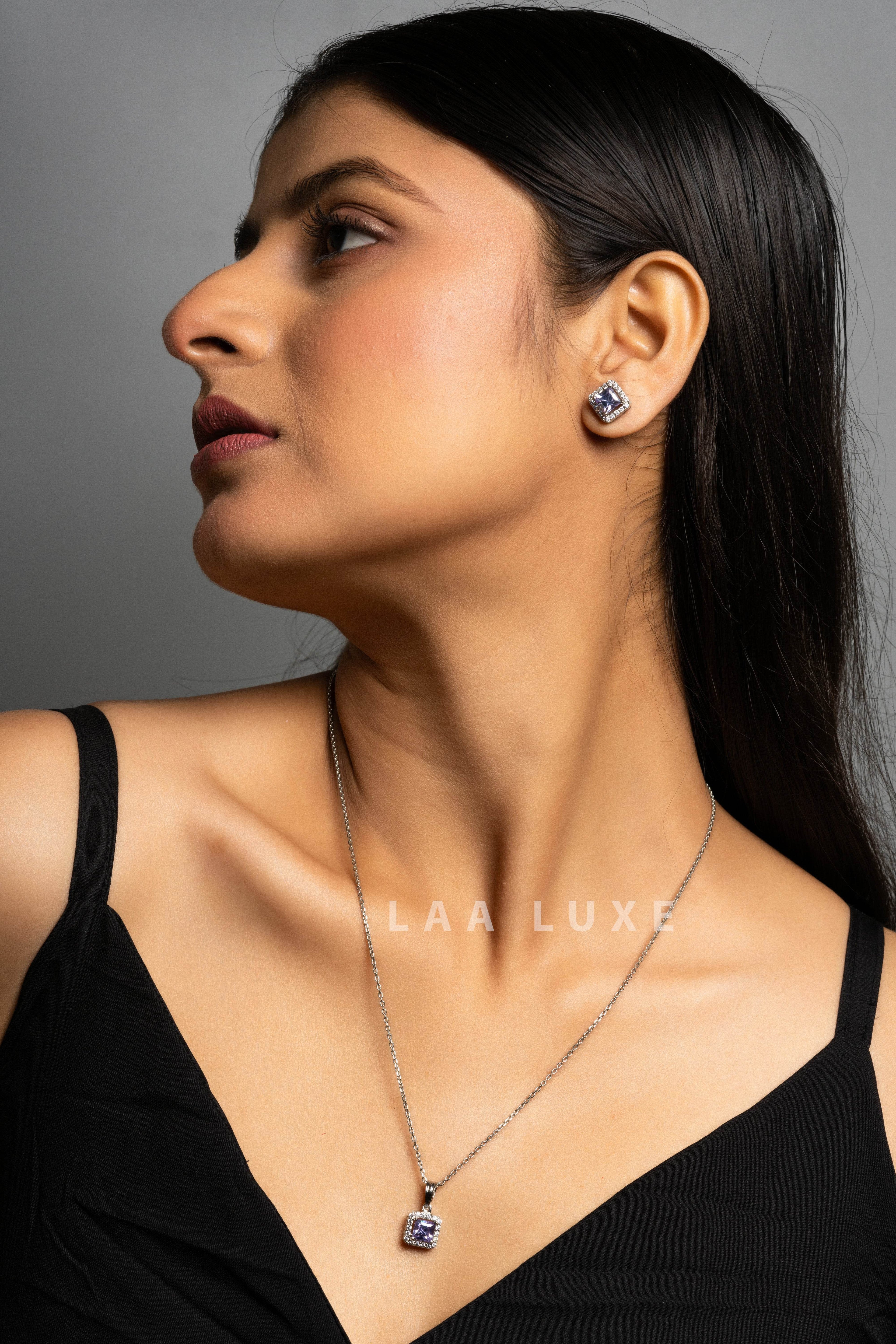 Violet Sapphire American Diamond Sterling Silver Jewelry Set - Lookandadorn.com