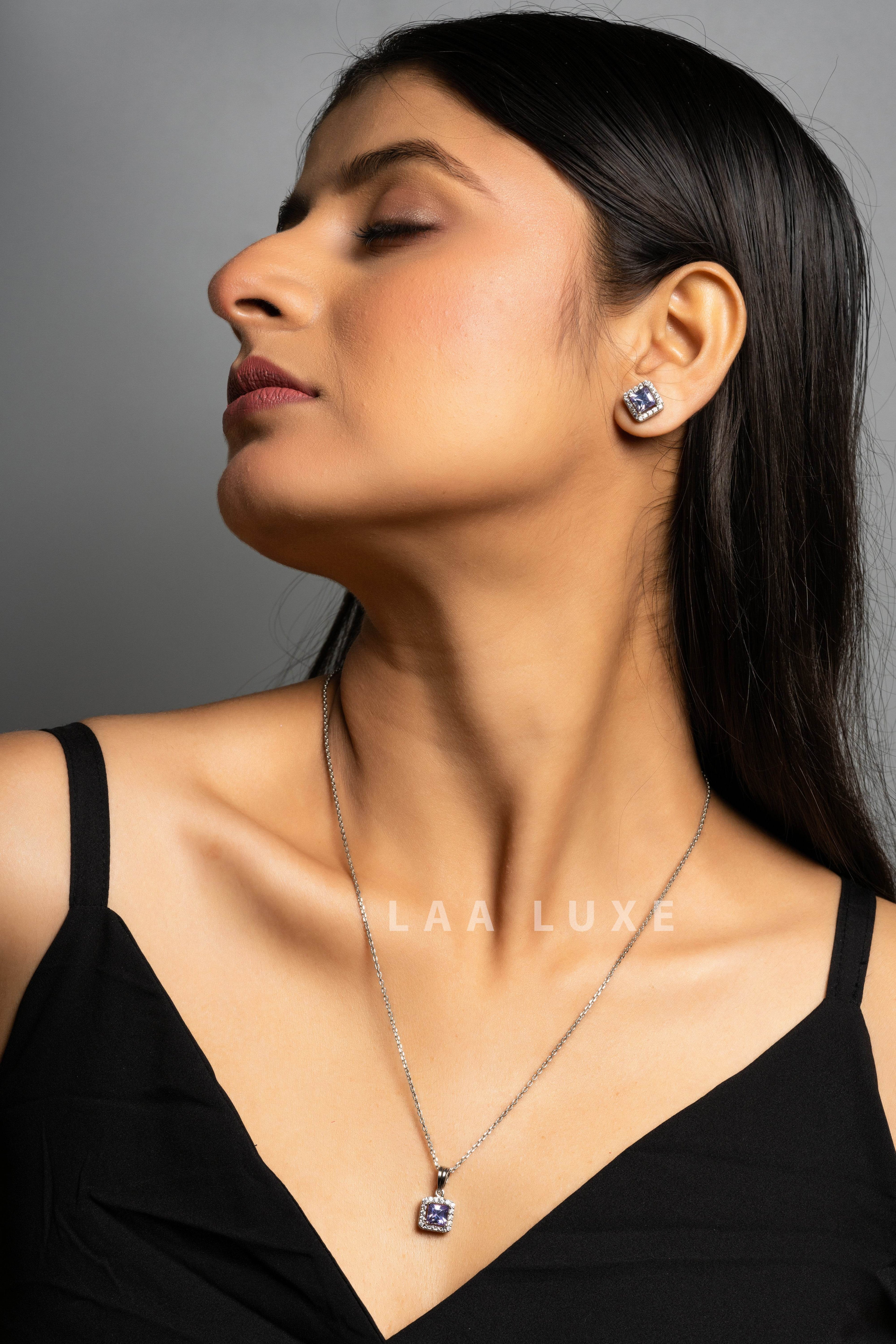 Violet Sapphire American Diamond Sterling Silver Jewelry Set - Lookandadorn.com