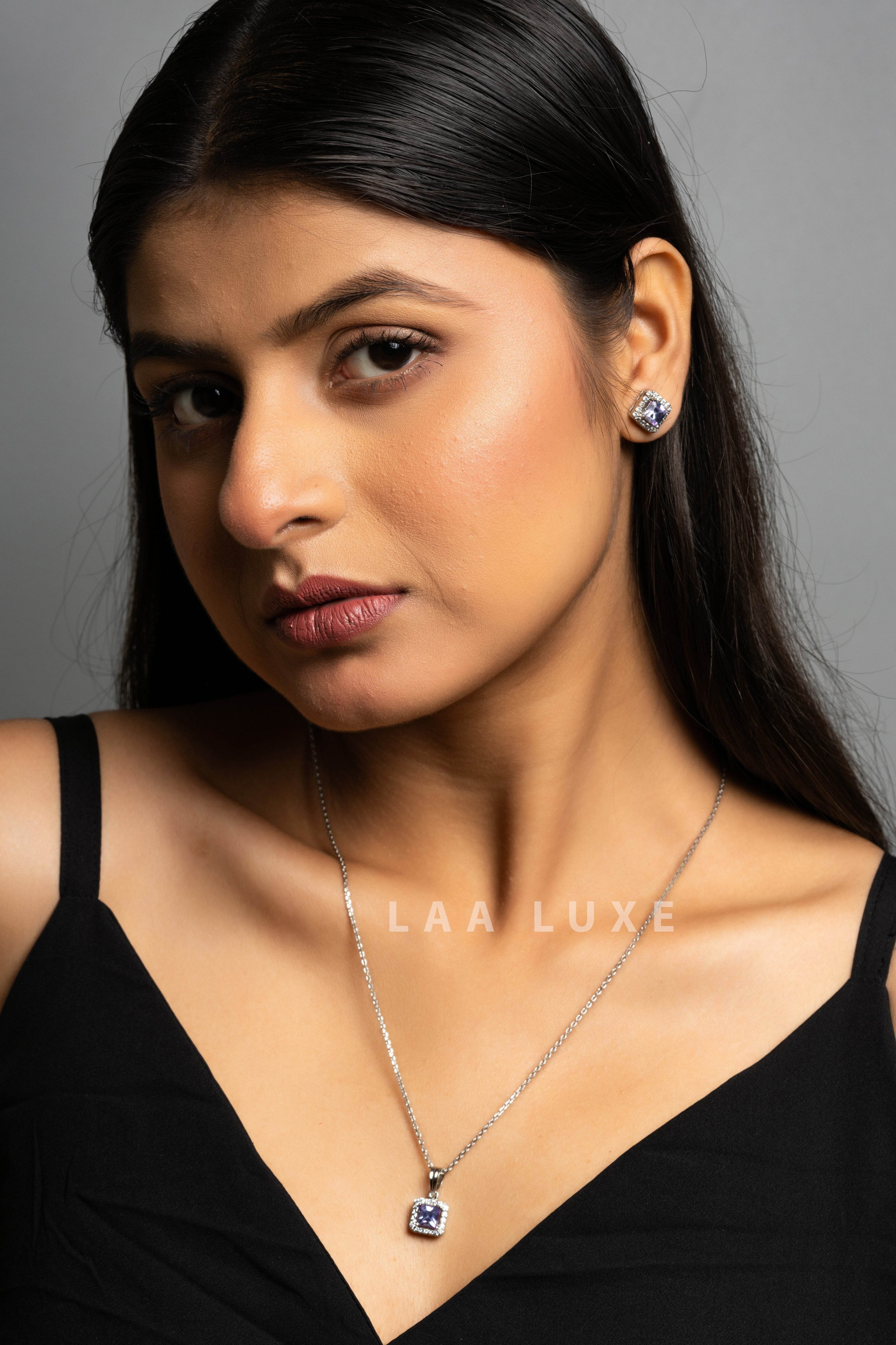 Violet Sapphire American Diamond Sterling Silver Jewelry Set - Lookandadorn.com