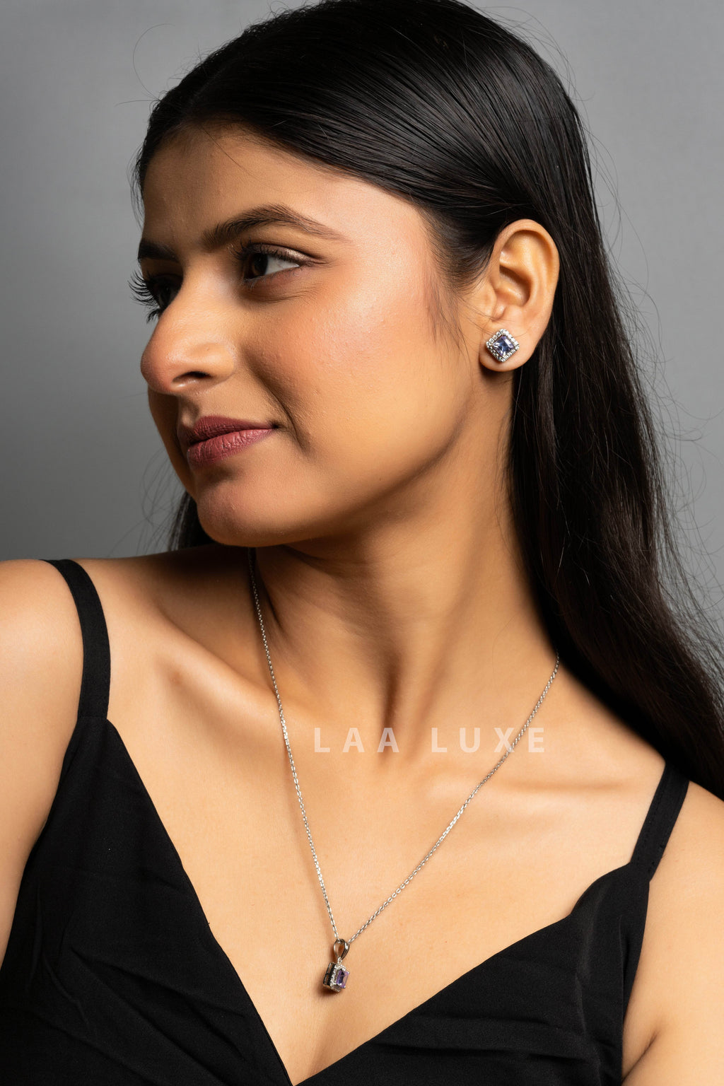 Violet Sapphire American Diamond Sterling Silver Jewelry Set - Lookandadorn.com