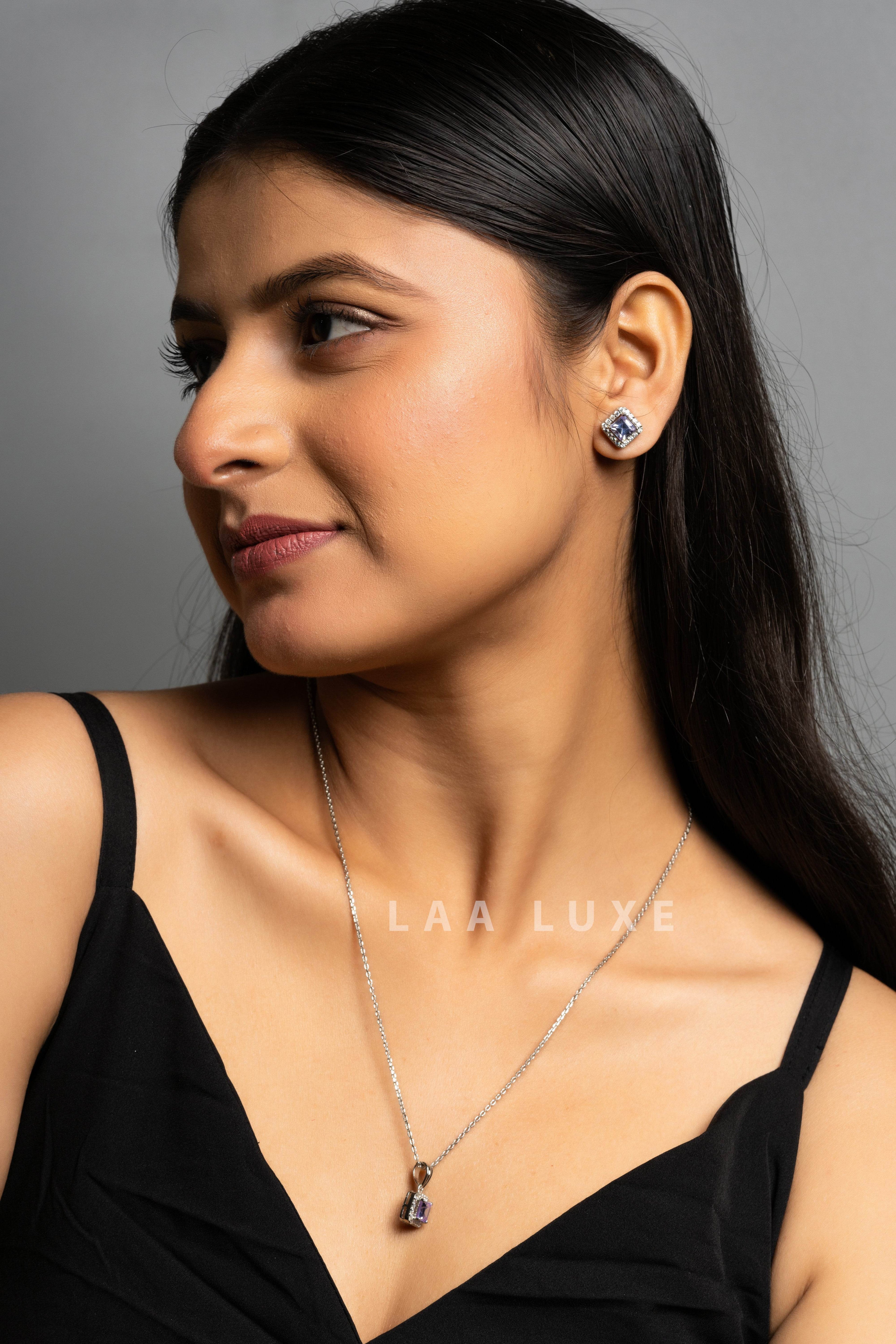 Violet Sapphire American Diamond Sterling Silver Jewelry Set - Lookandadorn.com