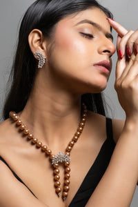 Pearl with American Diamond Sterling Silver Necklace & Earrings Set - Lookandadorn.com