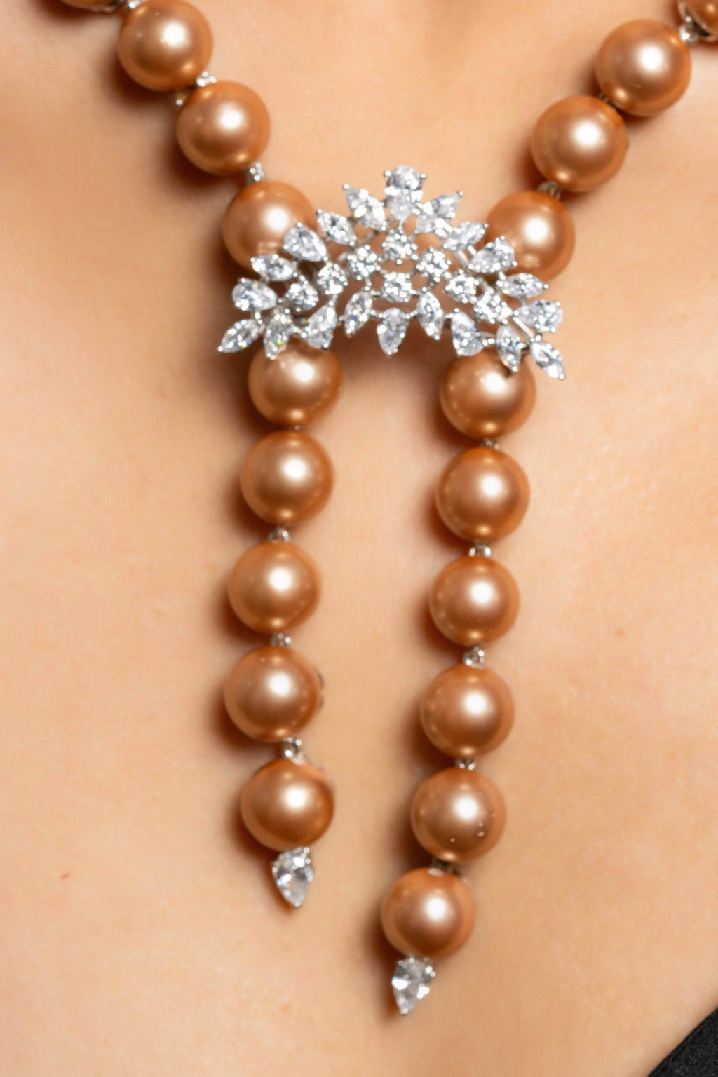 Pearl with American Diamond Sterling Silver Necklace & Earrings Set - Lookandadorn.com