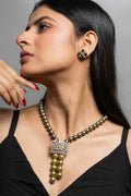 Pearl with American Diamond Sterling Silver Necklace and Earring Set - Lookandadorn.com