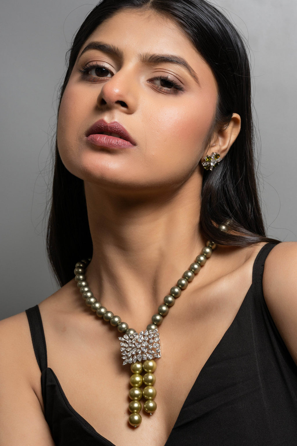 Pearl with American Diamond Sterling Silver Necklace and Earring Set - Lookandadorn.com