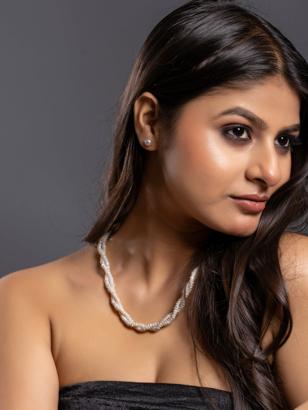 Fresh Water Pearl Double Line Necklace Set with Earrings