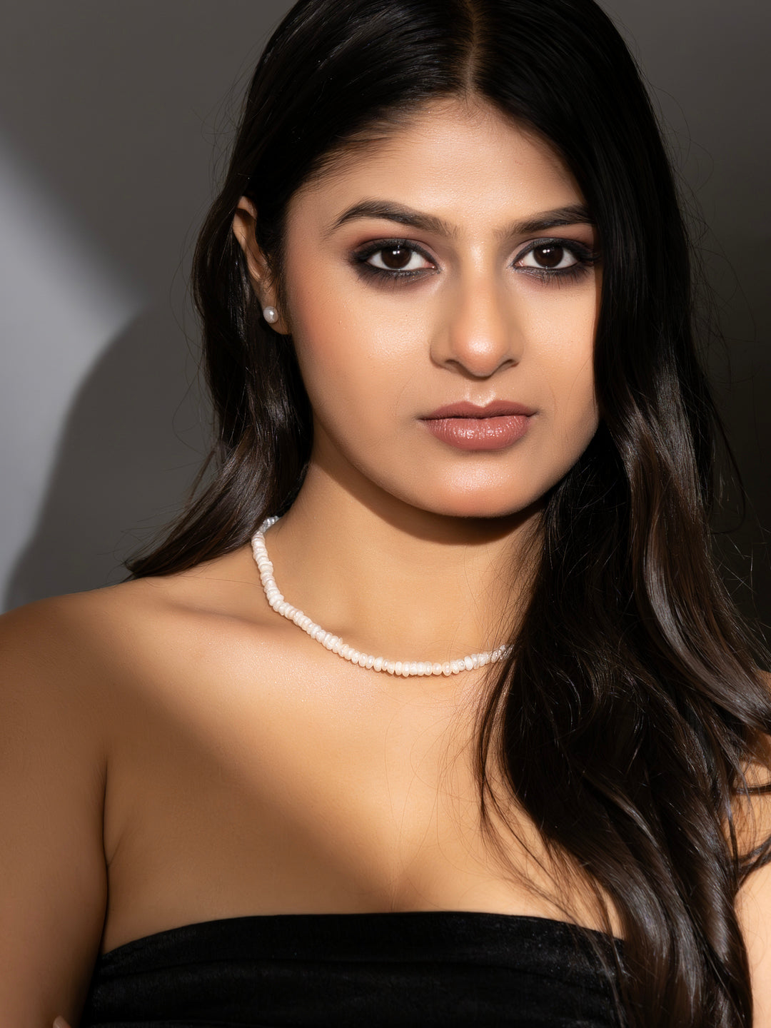 Fresh Water Pearl Single Line Necklace Set with Earrings