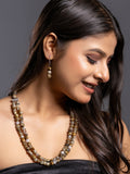 Brown White Onyx Double Layered Necklace set with Earrings