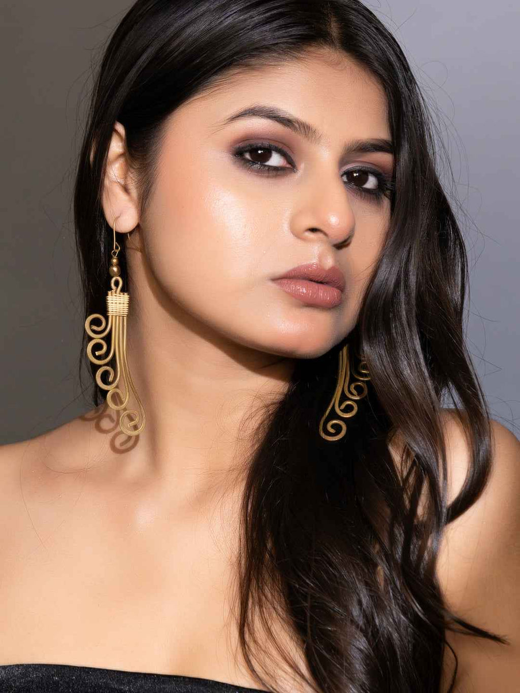 Golden Brass Dokra Spiral Dangler Earrings