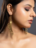 Golden Brass Dokra Spiral Dangler Earrings