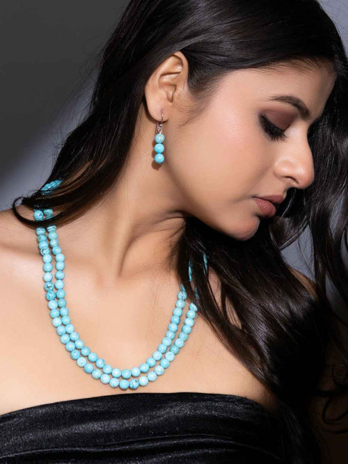Turquoise Double Layered Necklace set with Earrings