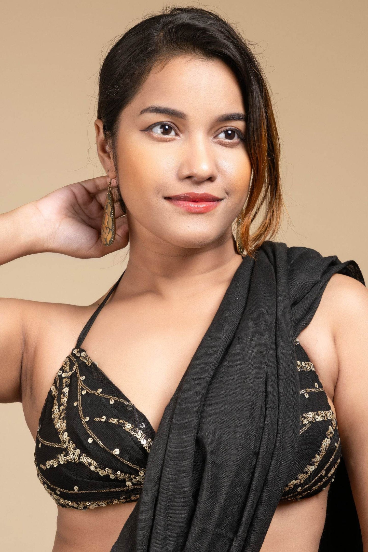 Designer Black Backless Halter Neck Non Padded Bikini Blouse For