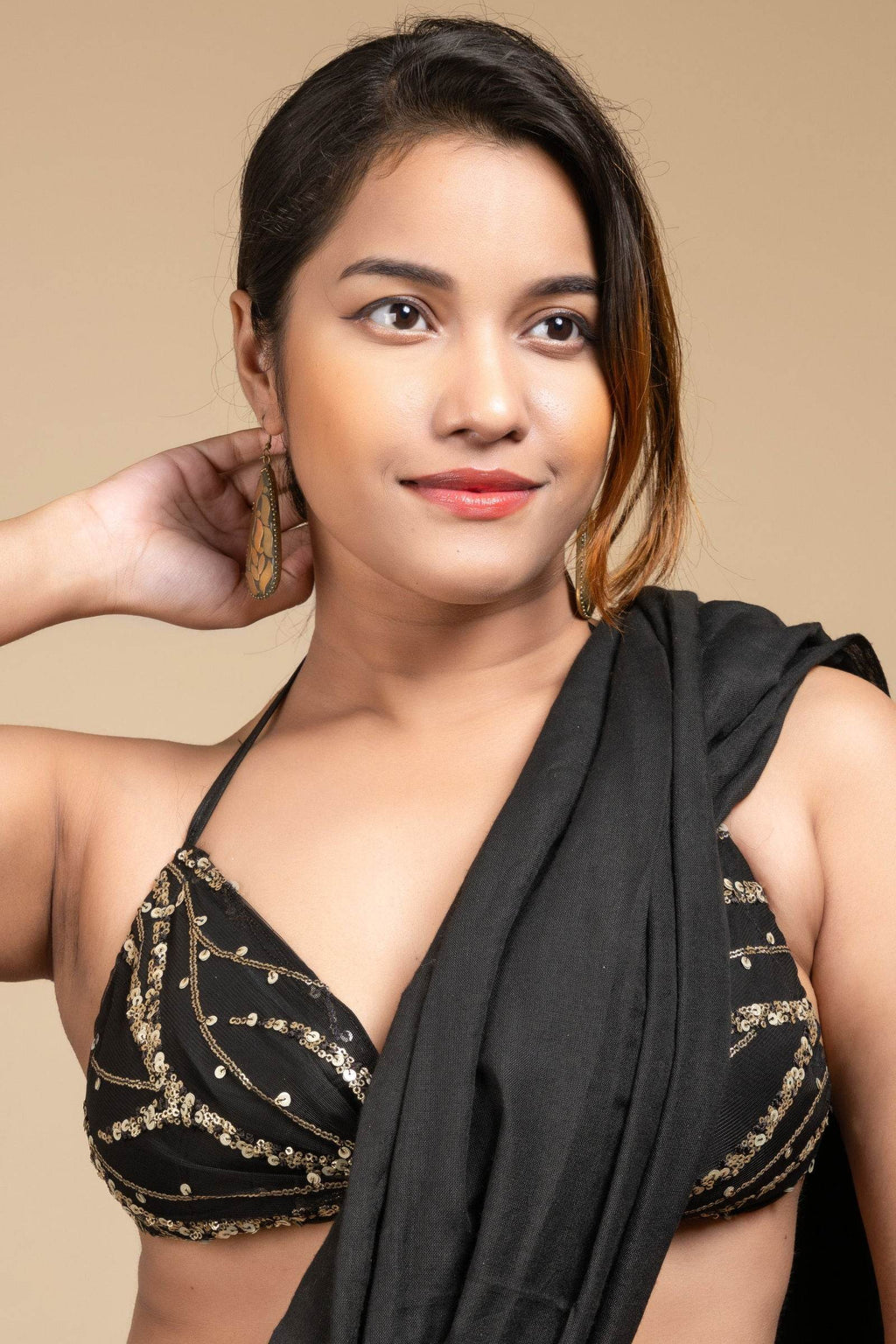 Designer Black Backless Halter Neck Non Padded Bikini Blouse For Women - Lookandadorn.com