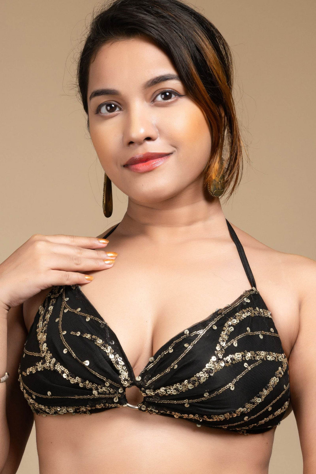 Designer Black Backless Halter Neck Non Padded Bikini Blouse For Women - Lookandadorn.com