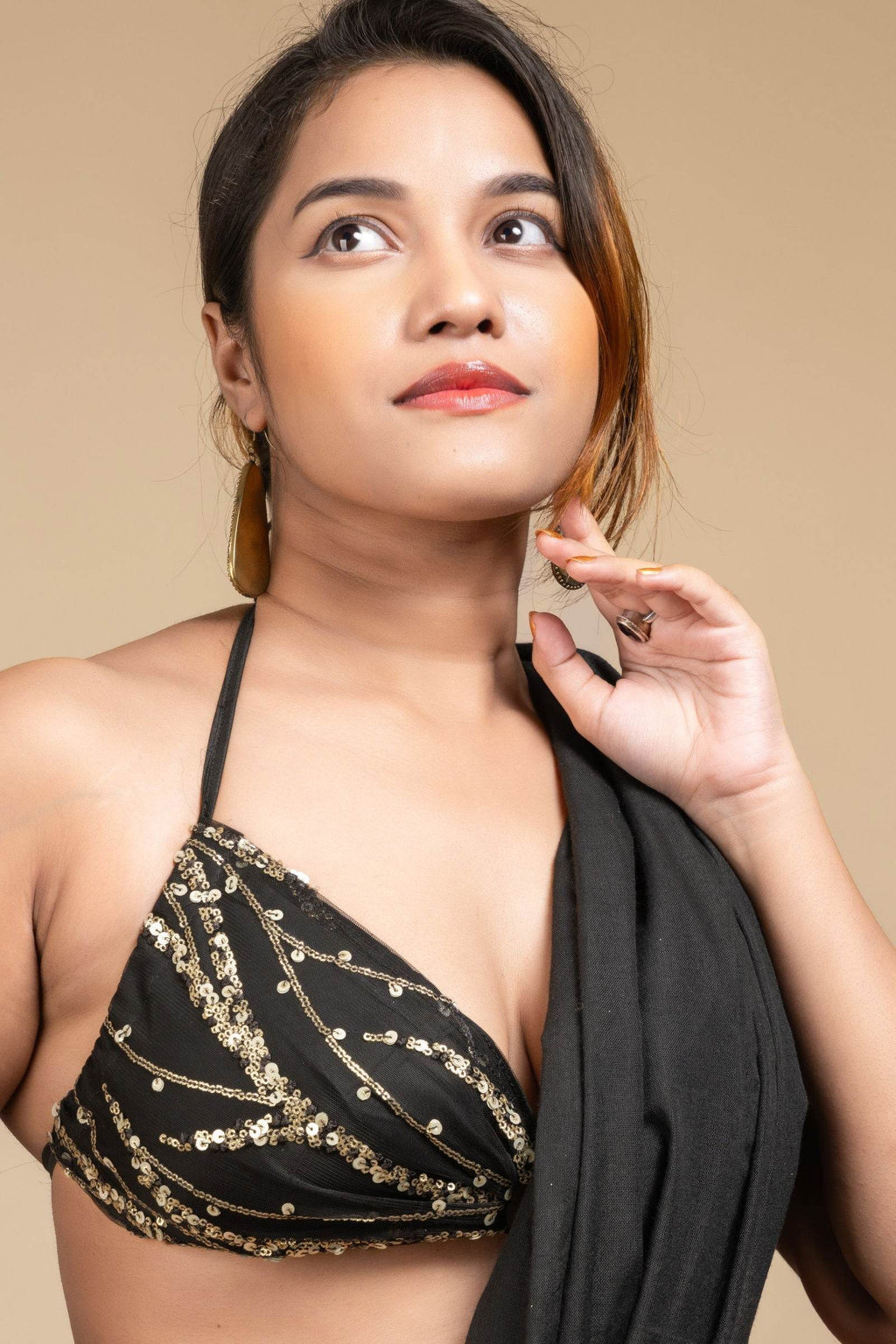 Designer Black Backless Halter Neck Non Padded Bikini Blouse For Women - Lookandadorn.com