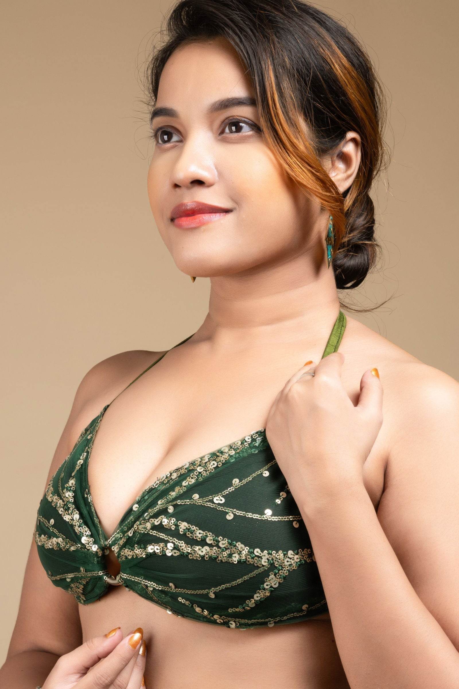 Designer Black Backless Halter Neck Non Padded Bikini Blouse For Women - Lookandadorn.com