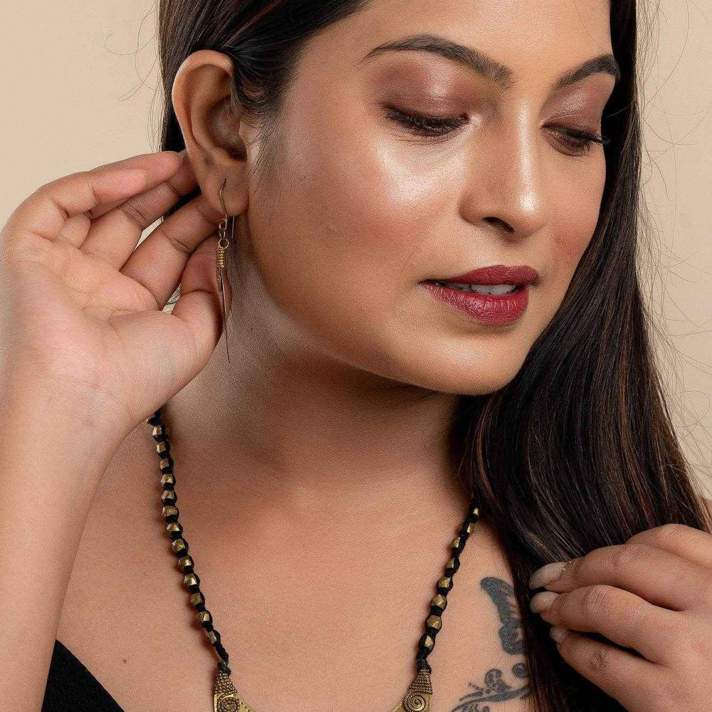 Designer Handcrafted Dokra Jewelry Brass Crescent Moon Pendant Neckpiece With Leaf Earrings Set - Lookandadorn.com