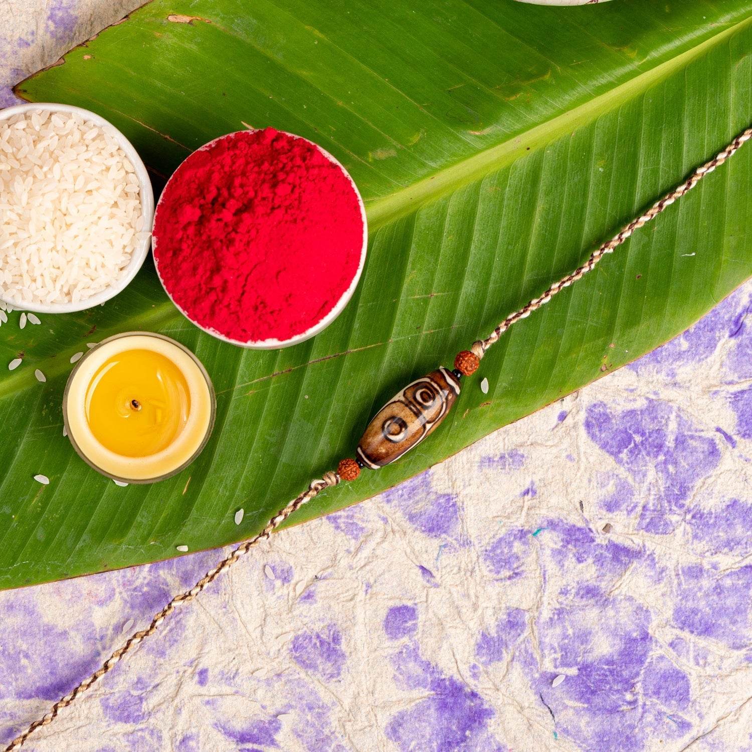 Designer Brown Acrylic Rudraksh Rakhi Set with Roli and Chawal for Raksha Bandhan Celebration - Lookandadorn.com