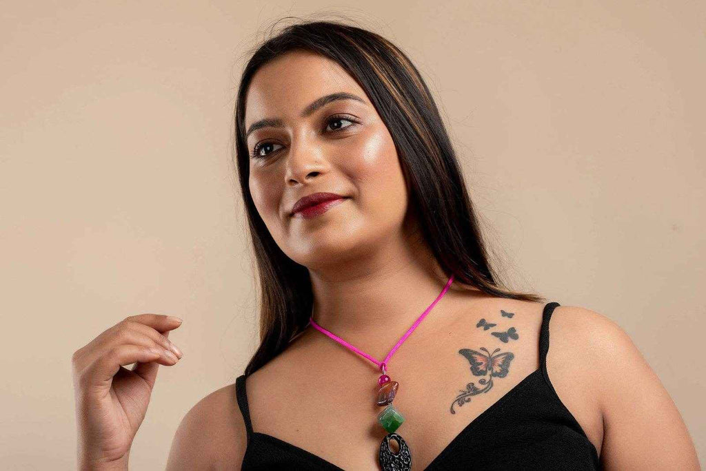 Handcrafted Agate Onyx Necklace with Pink Suede Cord - Lightweight Stylish Neckpiece for Women - Lookandadorn.com