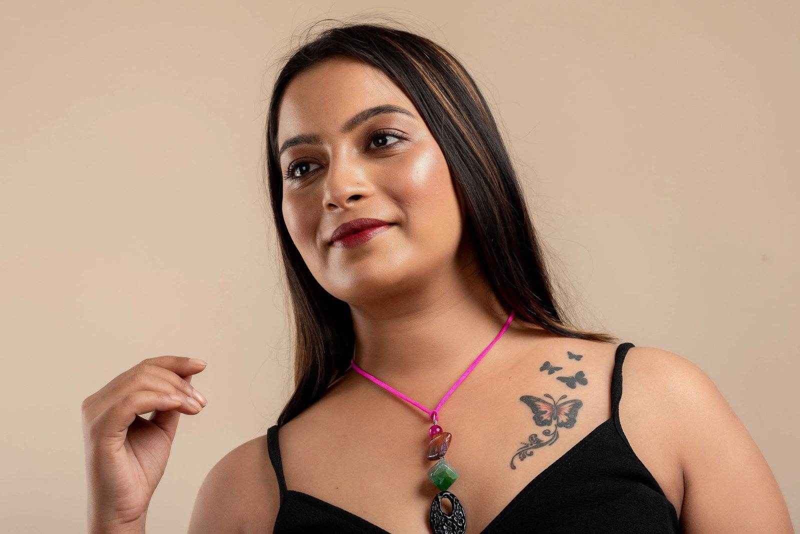 Handcrafted Agate Onyx Necklace with Pink Suede Cord - Lightweight Stylish Neckpiece for Women - Lookandadorn.com
