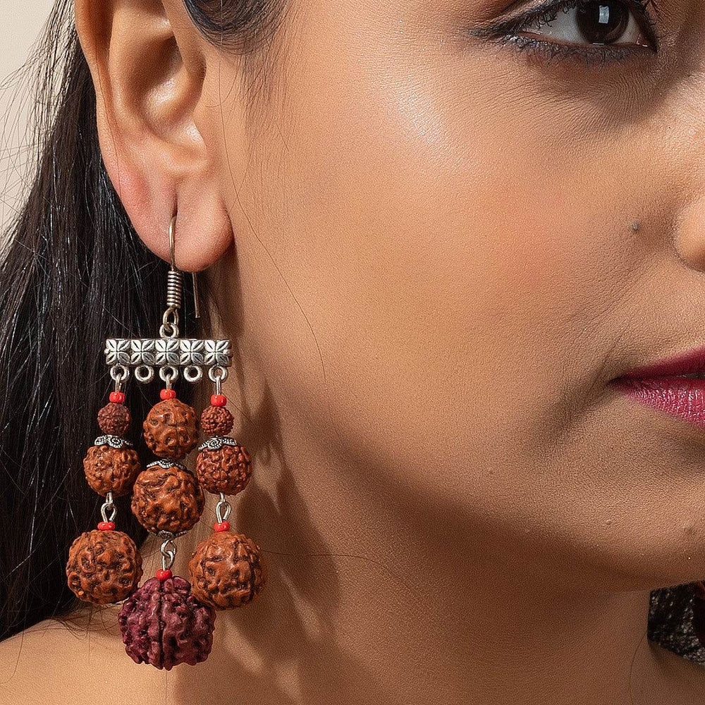 Handmade Designer Faux Rudraksh with German Silver Frame Earrings - Non-Allergic and Perfect for Gifting - Lookandadorn.com