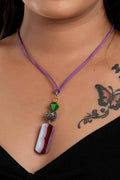 Handmade Agate Onyx Jewelry, Designer German Silver Filigree Neckpiece with Adjustable Suede Cord - Lookandadorn.com