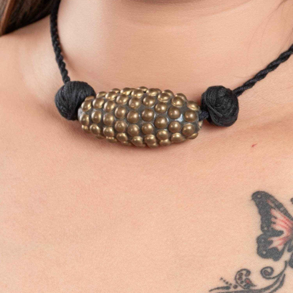 Handcrafted Golden Black Brass Choker Necklace with Adjustable Cotton Dori for Women - Lookandadorn.com