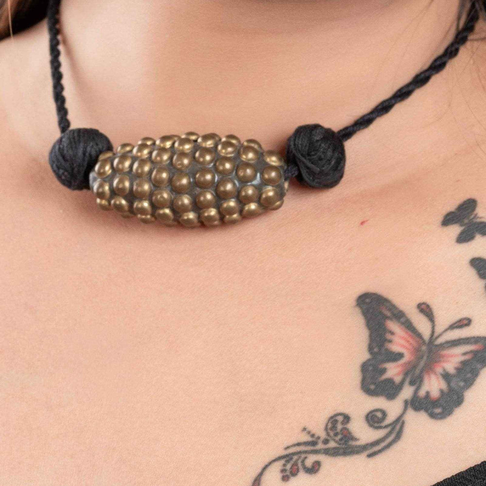 Handcrafted Golden Black Brass Choker Necklace with Adjustable Cotton Dori for Women - Lookandadorn.com