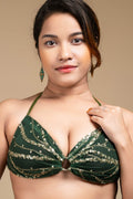 Designer Green Backless Halter Neck Non Padded Bikini Blouse For Women - Lookandadorn.com