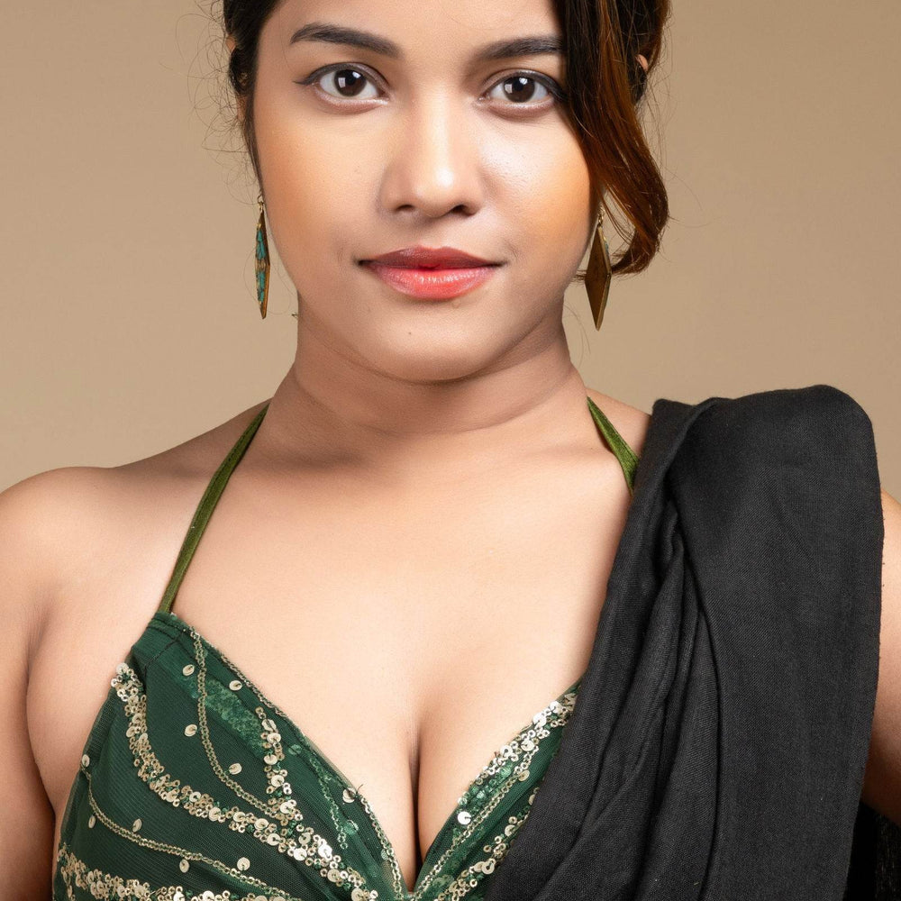 Designer Green Backless Halter Neck Non Padded Bikini Blouse For Women - Lookandadorn.com
