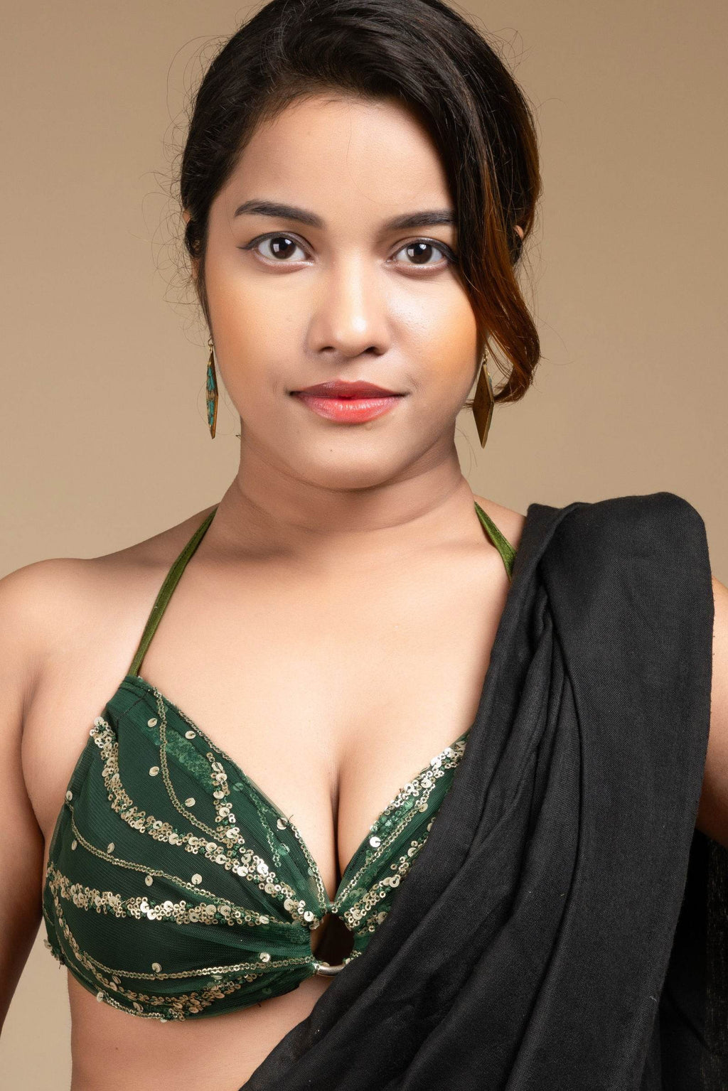 Designer Green Backless Halter Neck Non Padded Bikini Blouse For Women - Lookandadorn.com