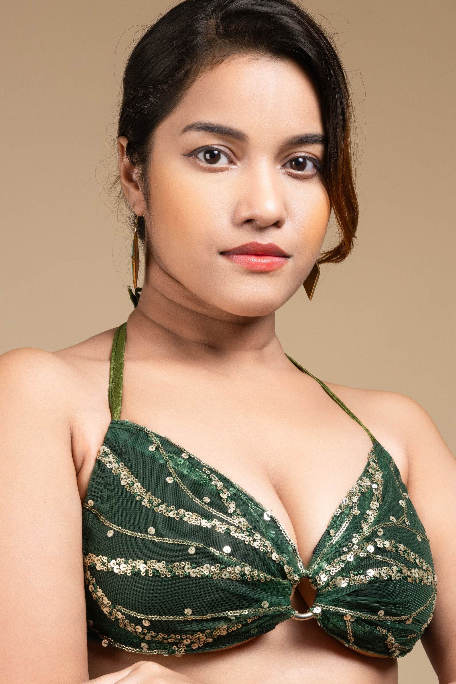 Designer Green Backless Halter Neck Non Padded Bikini Blouse For Women - Lookandadorn.com