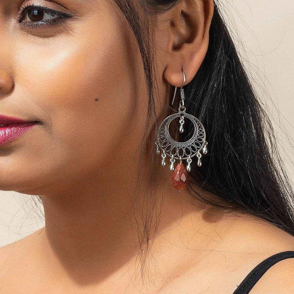 Handmade Designer Round German Silver with Sandstone Droplet Earrings for All Occasions - Lookandadorn.com