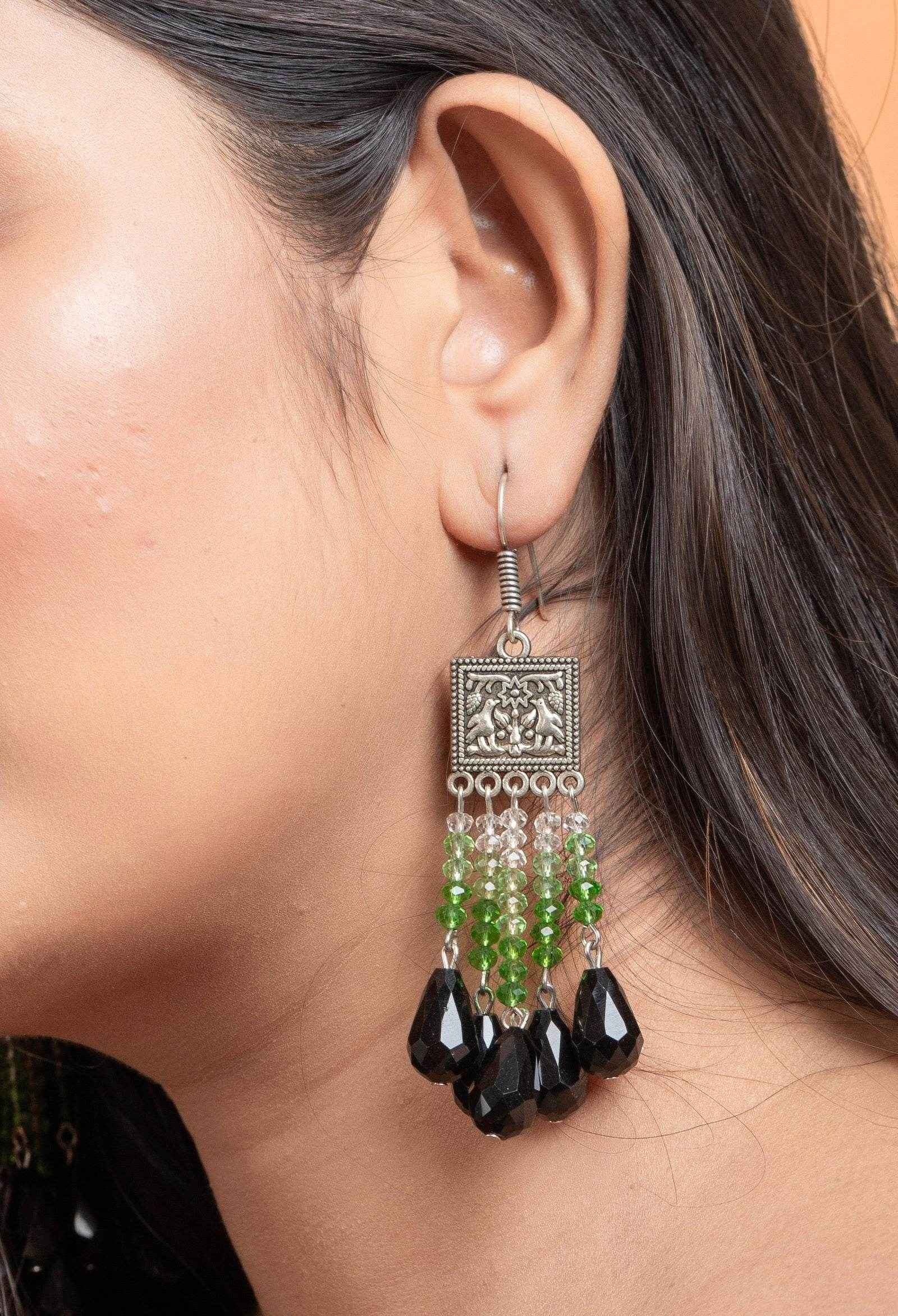 Green and black earrings hot sale