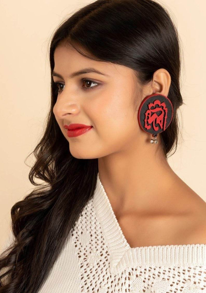 Designer Quirky Red and Black Devi Earrings with Ghungroo - Handcrafted Wooden Jewelry for All Occasions - Lookandadorn.com