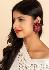Designer Quirky Red and Black Devi Earrings with Ghungroo - Handcrafted Wooden Jewelry for All Occasions - Lookandadorn.com